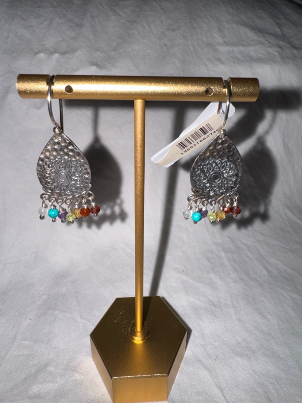 Johnny Was Silver Chakra Drop Dangle Earrings - Boho Hammered Teardrop NWT